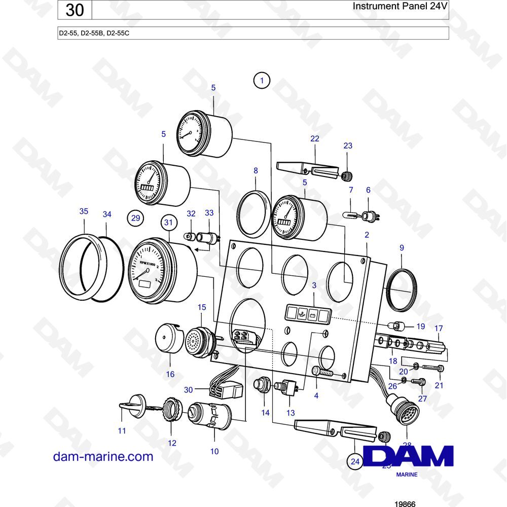 Spare parts and exploded views for Volvo Penta D255
